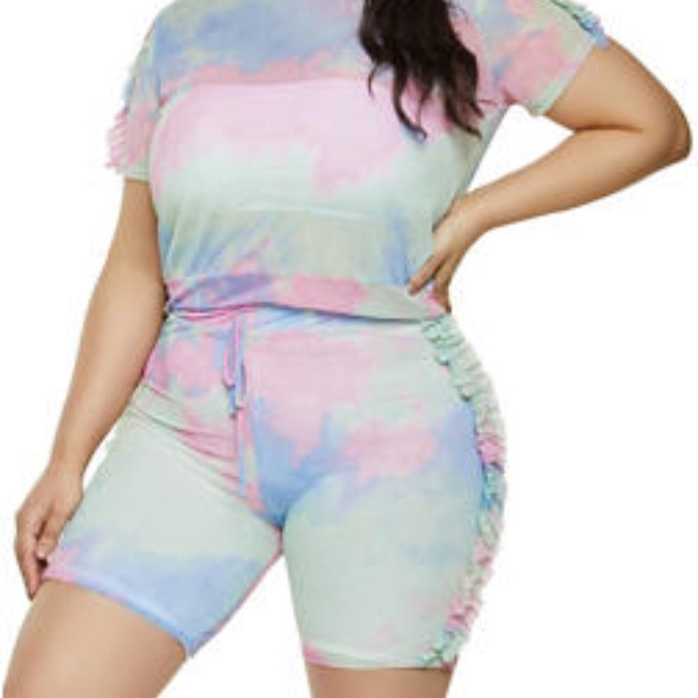 Tie-Dye Mesh Crop Top and Short Set